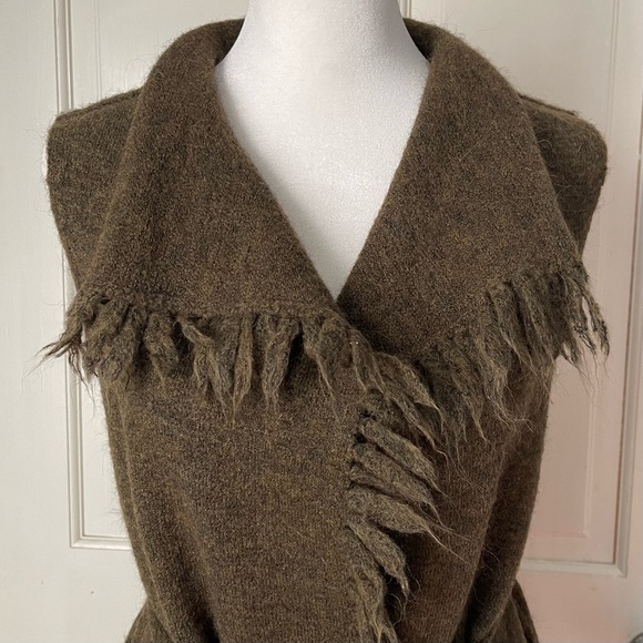 Aritzia Fei Fei Alpaca Blend Sweater Wilfred Free Green Small Boho Wool Fringe - Picture 10 of 15